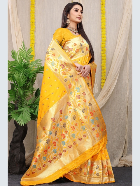 

Anaita Mustard & Gold-Toned Woven Design Zari Pure Silk Banarasi Saree