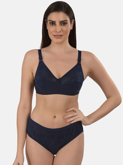 

Mod & shy Women Navy Blue Self Design Non Padded Lace Lingerie Set MS359new-32B