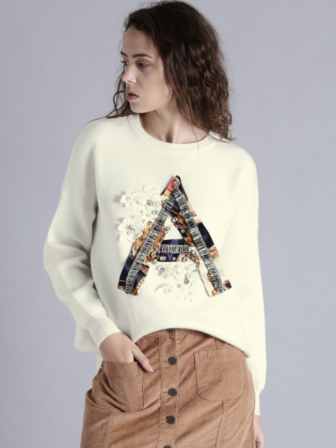 

Kook N Keech Women Off-White Self Design Sweater