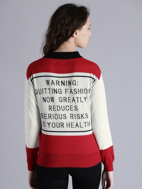 

Kook N Keech Women Off-White & Red Colourblocked Pullover