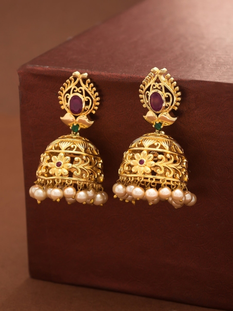 

Voylla Women Gold-Toned & White Contemporary Jhumkas Earrings
