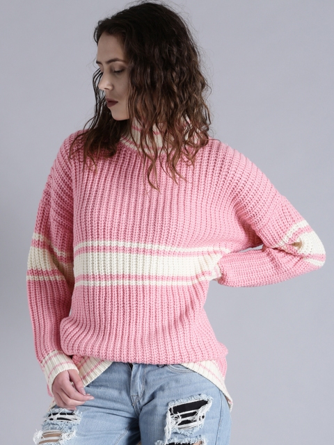 

Kook N Keech Women Pink & Off-White Self Design Sweater