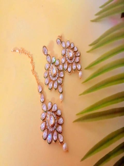 

Runjhun Gold Plated & White Artificial Stones Studded Jewellery Set