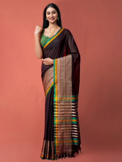 

Unnati Silks Black & Green Zari Pure Cotton Narayan Peth Handloom Saree