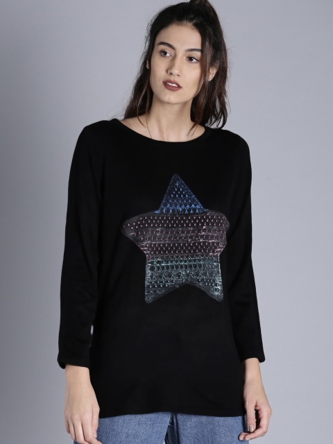 

Kook N Keech Women Black Self-Design Pullover Sweater