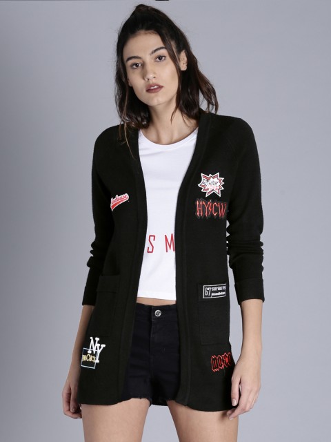

Kook N Keech Women Black Self-Design Front-Open Sweater