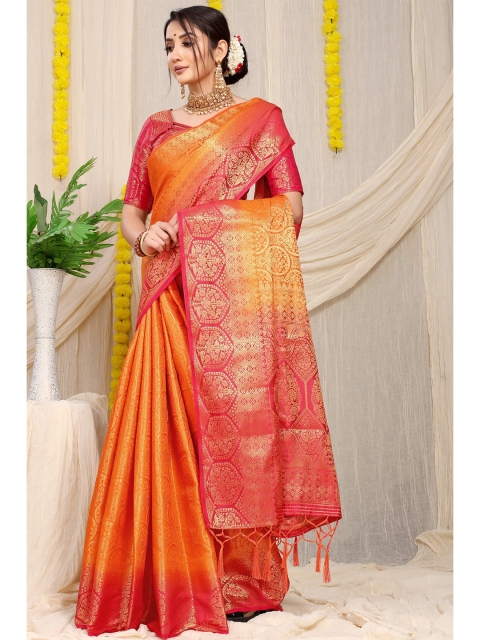 

Anaita Orange & Red Woven Design Zari Pure Silk Banarasi Saree