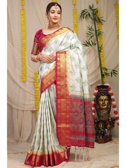 

Anaita Grey & Maroon Ethnic Motifs Zari Pure Silk Banarasi Saree