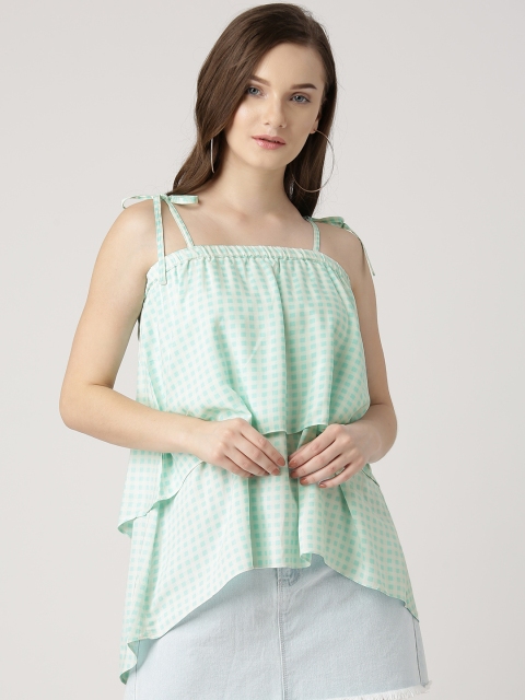 

Marie Claire Women Sea Green Checked Layered A-Line Top