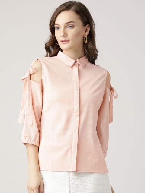 

Marie Claire Women Peach-Coloured Comfort Fit Self-Design Casual Shirt