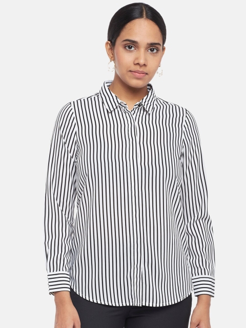

Annabelle by Pantaloons Women White Striped Shirt Style Top