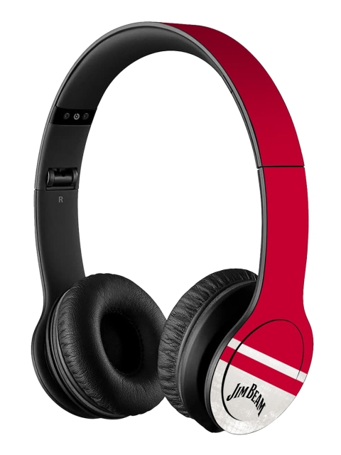 

macmerise Red Printed Jim Beam Cabana Stripes P47 Bluetooth Wireless On-Ear Headphones with Mic