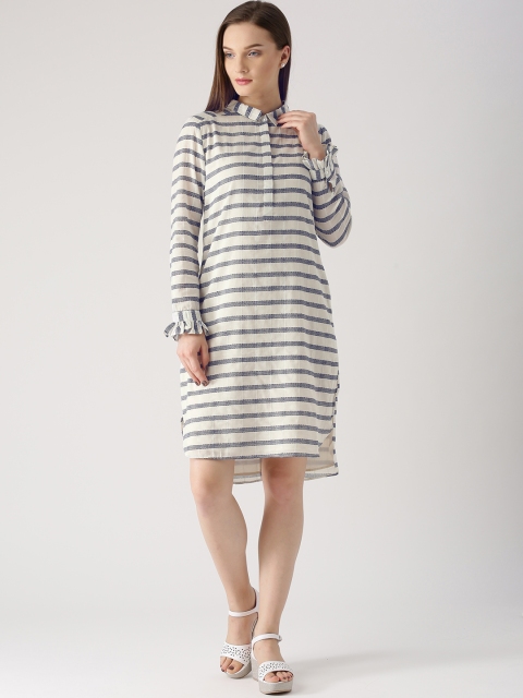 

Marie Claire Women Off-White Striped Shirt Dress