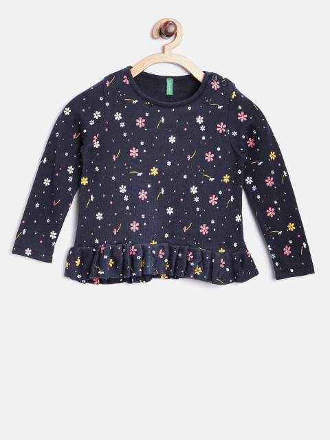 

United Colors of Benetton Girls Navy Floral Print Sweater, Navy blue