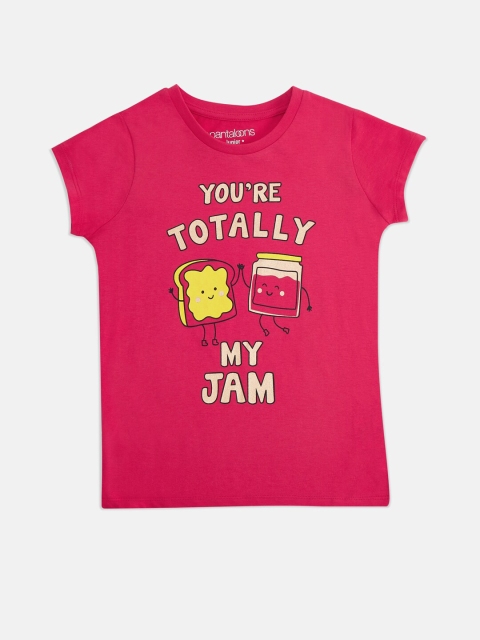 

Pantaloons Junior Girls Coral Typography Printed Raw Edge T-shirt