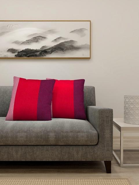 

Dhrohar Red & Purple Set of 2 Striped Square Cushion Covers