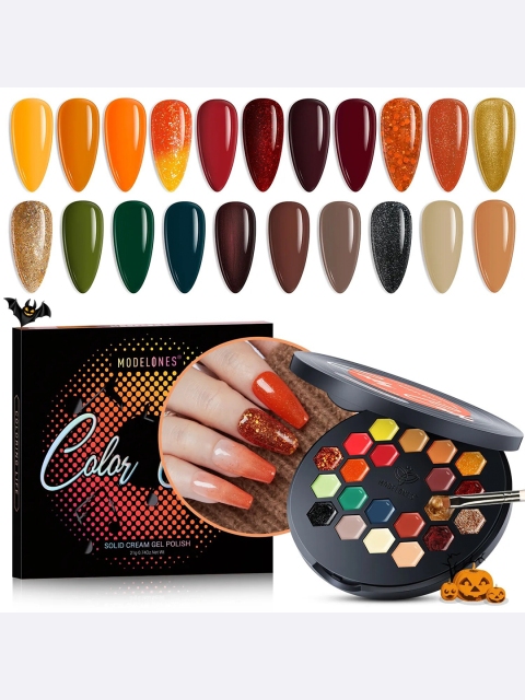 

Modelones Women 21 Colors Vinyl Record Solid Cream Gel Polish Palette, Orange