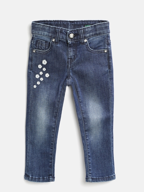

United Colors of Benetton Girls Navy Slim Fit Mid-Rise Clean Look Stretchable Jeans, Navy blue