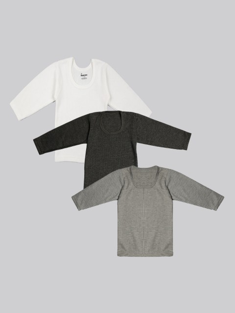 

TINY HUG Girls Pack Of 3 Solid Cotton Thermal Tops, Grey melange