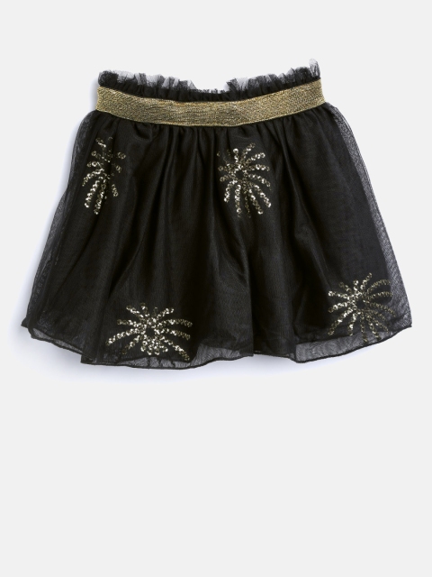 

United Colors of Benetton Girls Black Sequinned Net Flared Skirt