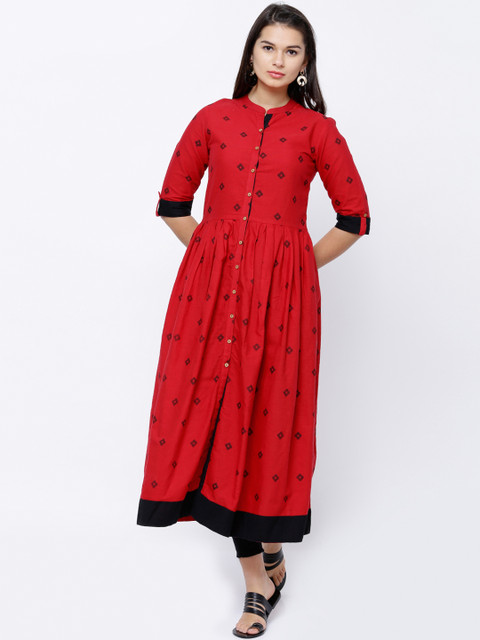 

Vishudh Women Red & Black Printed A-Line Kurta