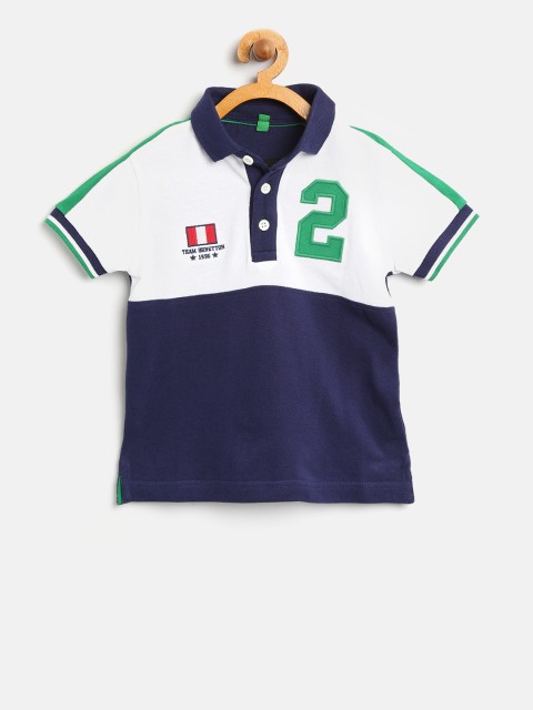 

United Colors of Benetton Boys Navy Colourblocked Polo T-shirt, Navy blue