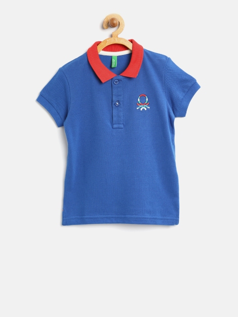 

United Colors of Benetton Boys Blue Solid Polo Collar T-shirt