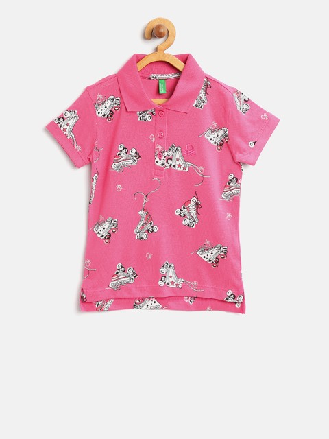 

United Colors of Benetton Girls Pink Printed Polo Collar T-shirt