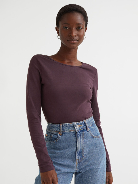 

H&M Women Long-Sleeved Jersey Top, Brown