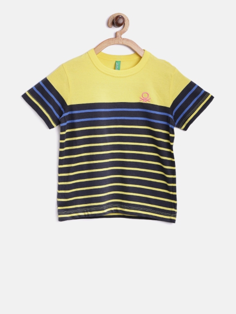 

United Colors of Benetton Boys Navy Striped Round Neck T-shirt, Navy blue
