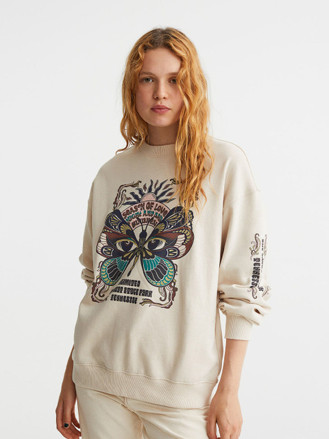 

H&M Women Printed Sweatshirt, Beige