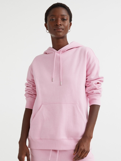 

H&M Women Pink Solid Hooded Sweatshirt