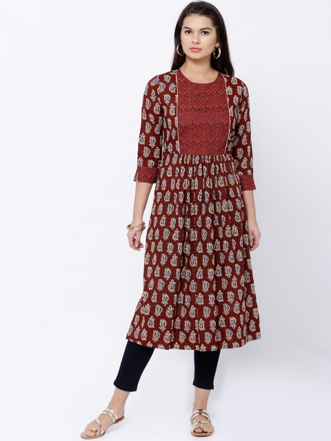 

Vishudh Women Maroon & White Printed A-Line Kurta