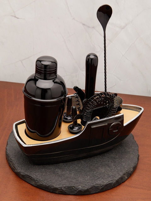 

BAR BOX Black Solid Bar Tool Set With Boat Stand