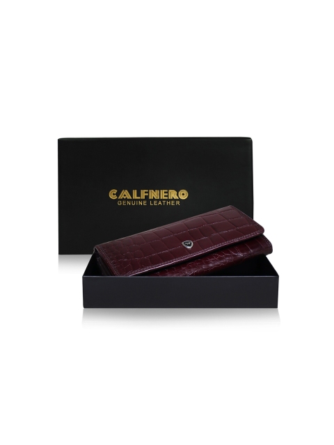 

CALFNERO Women Brown & Silver-Toned Textured Leather Two Fold Wallet