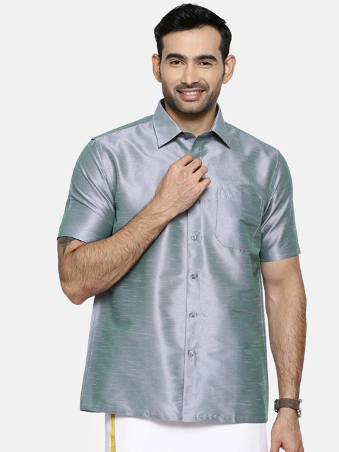 

Ramraj Men Grey & White Shirt with Dhoti Pants