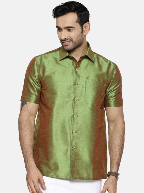 

Ramraj Men Green & White Shirt with Dhoti Pants