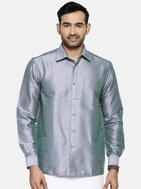 

Ramraj Men Grey & White Shirt with Dhoti Pants