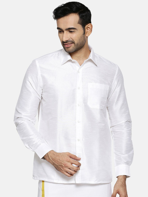 

Ramraj Men White & Gold-Toned Shirt with Dhoti Pants