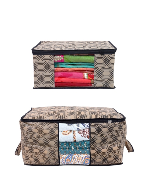 

Kuber Industries Cream Set of 4 Printed Underbed & Saree Organisers