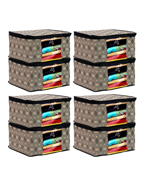 

Kuber Industries Set of 8 Cream & Black Printed Saree Organiser Covers