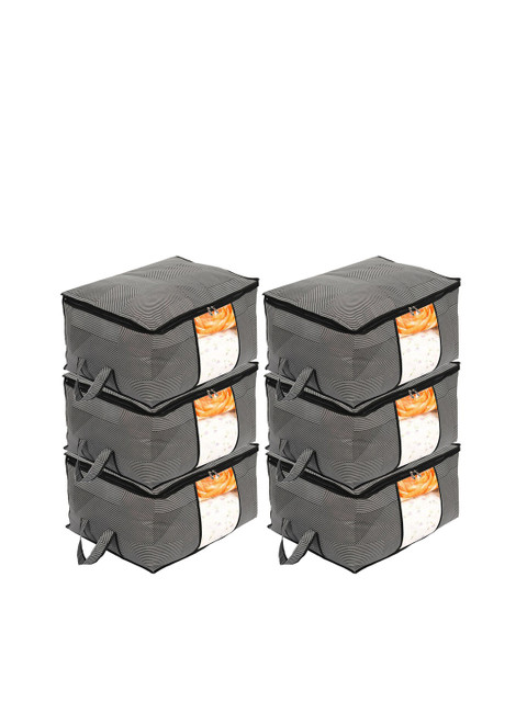 

Kuber Industries Set Of 6 Non-Woven Lining Print Blanket Cover, Grey