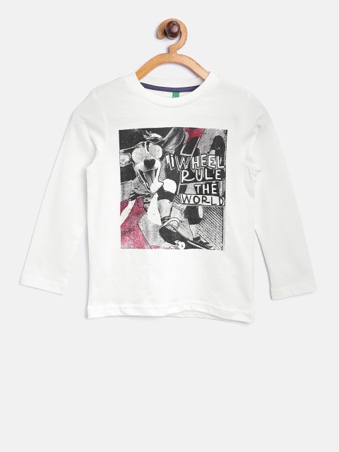 

United Colors of Benetton Boys White Printed Round Neck T-shirt