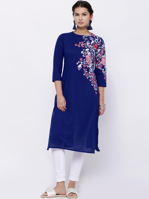 

Vishudh Women Blue Printed Straight Kurta