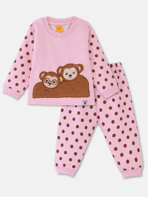 

Cuddles for Cubs Kids Pink & Brown Printed T-shirt with Pyjamas