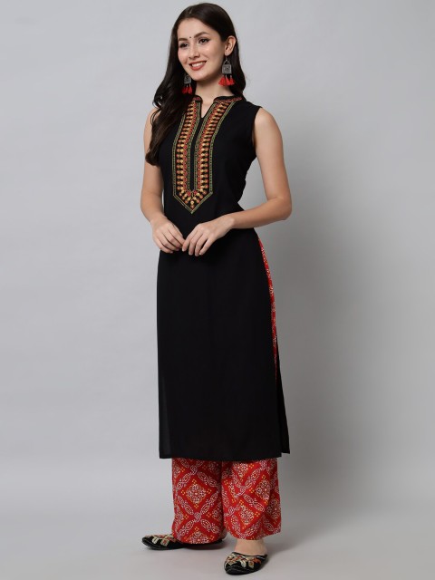 

KALINI Women Black Embroidered Thread Work Kurta