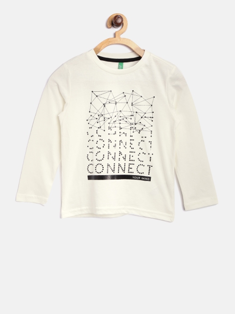 

United Colors of Benetton Boys Off-White Printed Round Neck T-shirt