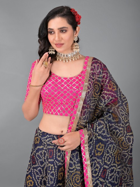 

Apratim Black & Pink Embellished Ready to Wear Lehenga & Unstitched Blouse With Dupatta