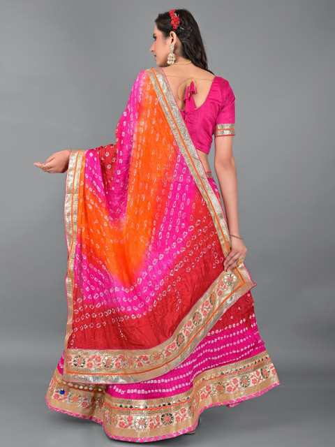 

Apratim Pink & Orange Embroidered Ready to Wear Lehenga & Unstitched Blouse With Dupatta