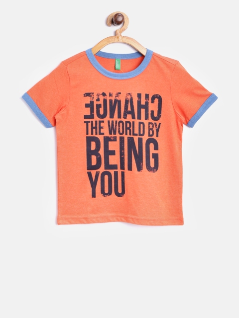 

United Colors of Benetton Boys Orange Printed Round Neck T-shirt